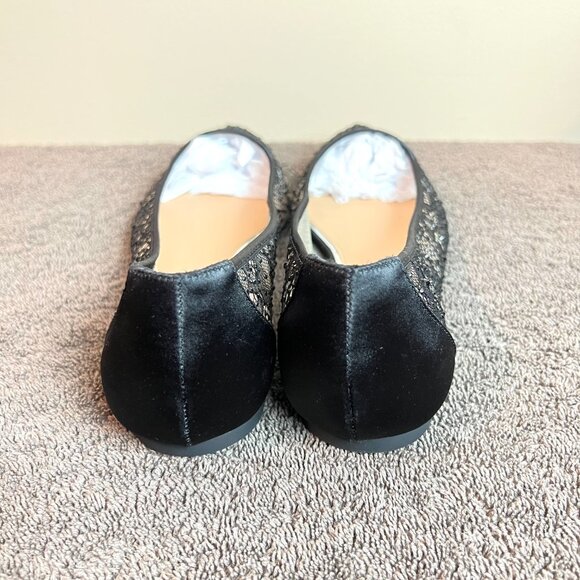 Jewel Badgley Mischka Womens Size 8.5 Black Lace Jeweled‎ Point Toe Flats Shoes - Picture 7 of 14